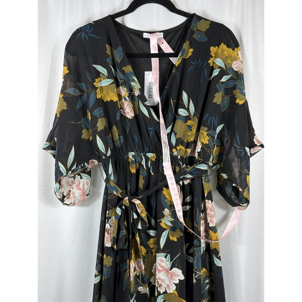 Baltic Born Kia Kimono Maxi Dress Midnight Floral Black Pink Gold Small NWT - Picture 2 of 10